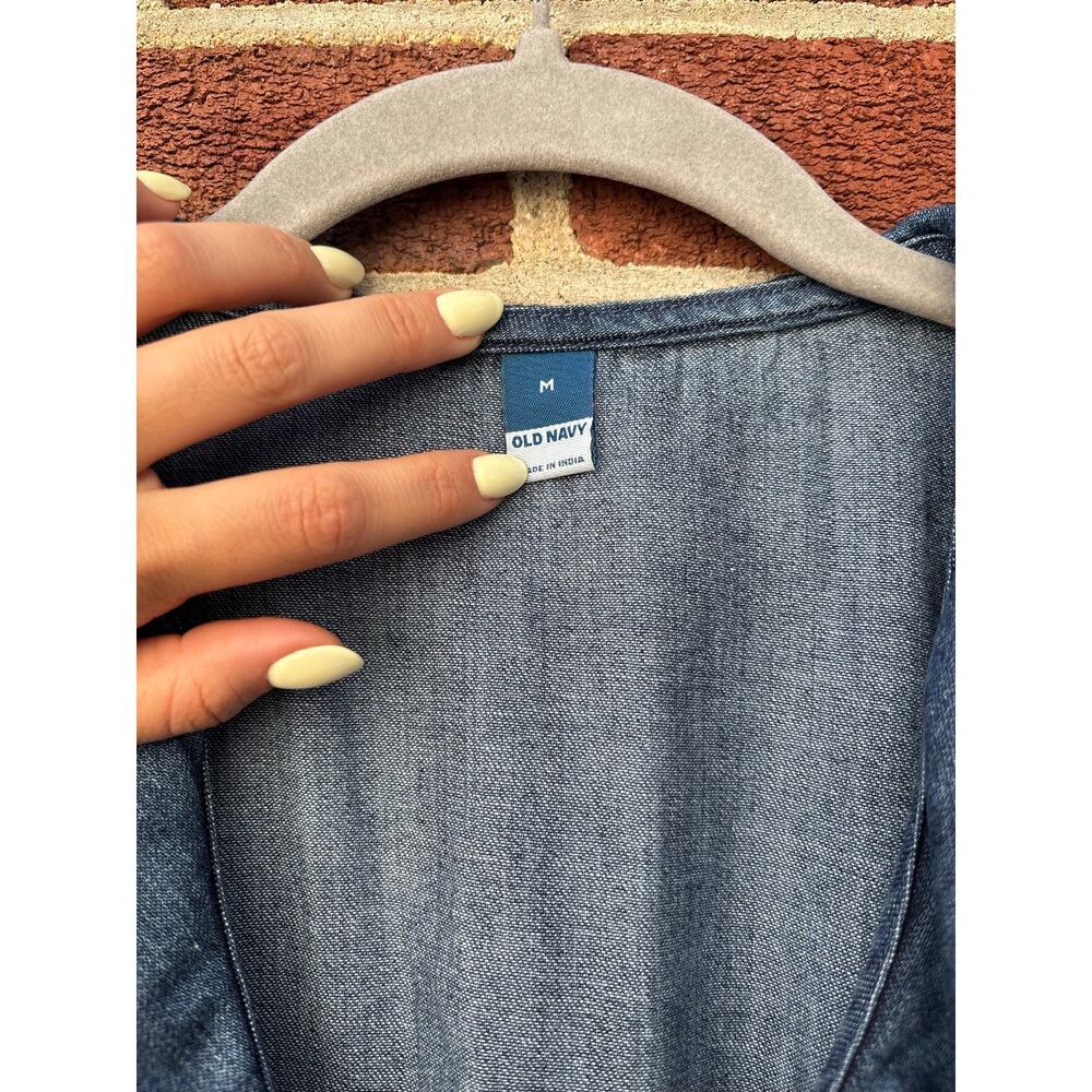 Old Navy Chambray Denim Dress Medium 100% Cotton Long Sleeve Boho Cottagecore - Picture 4 of 11